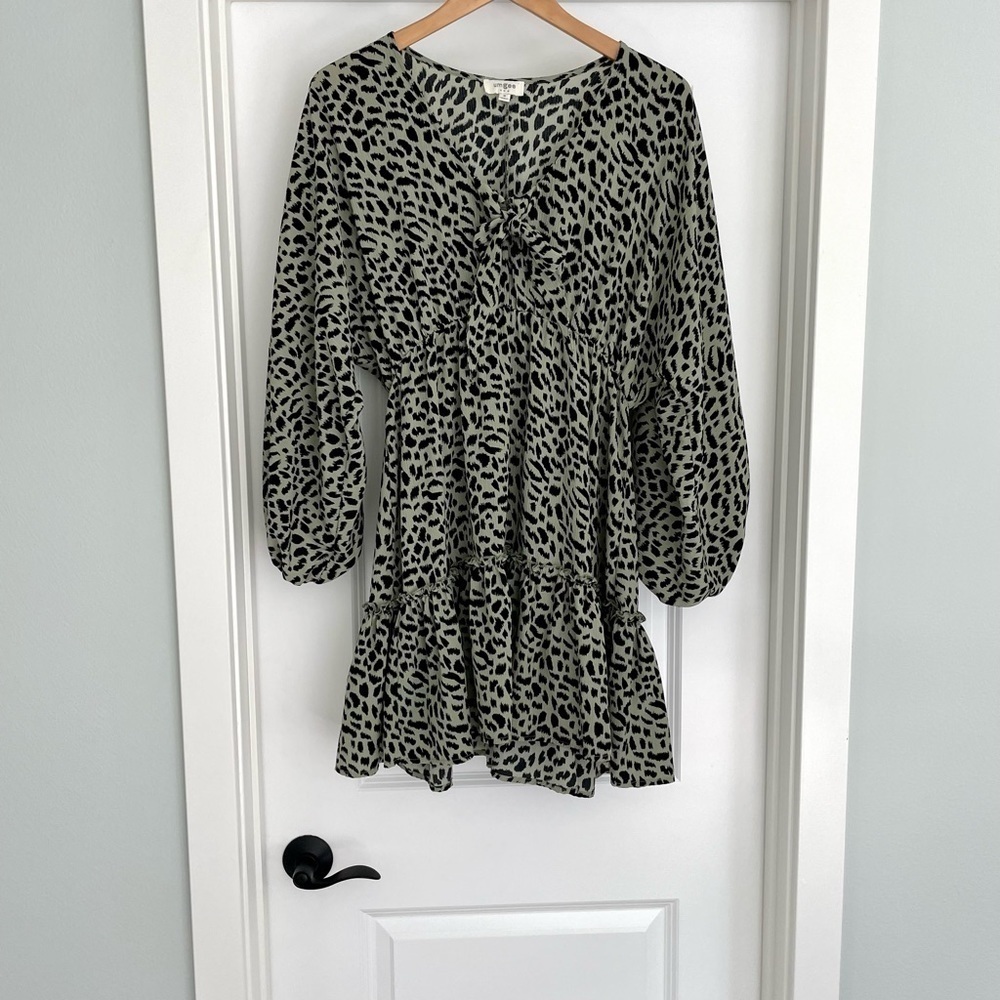Umgee Olive Green and Black Leopard Print Midi Dress